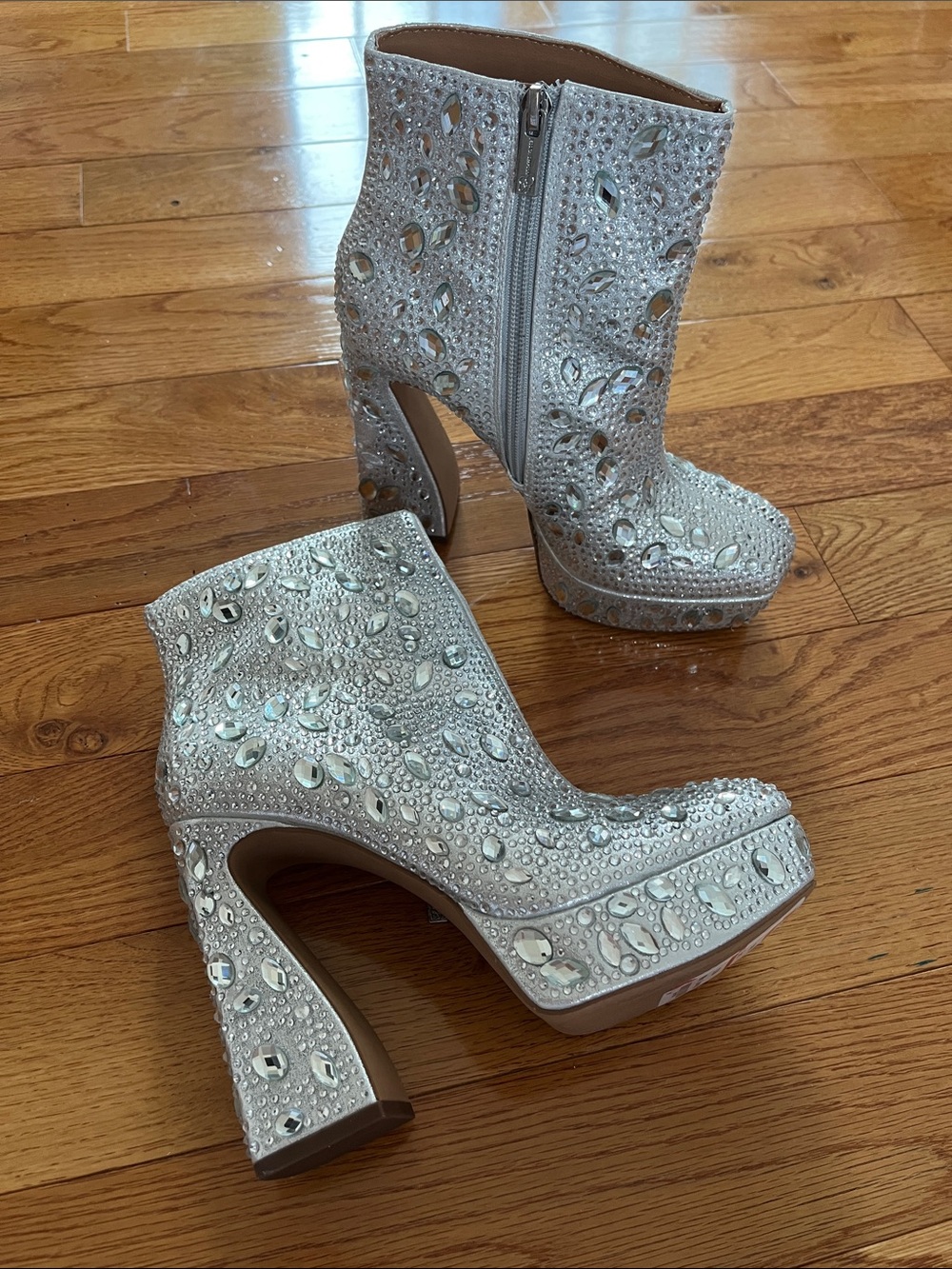 Jessica Simpson Silver Crystal Embellished Platform Ankle Booties